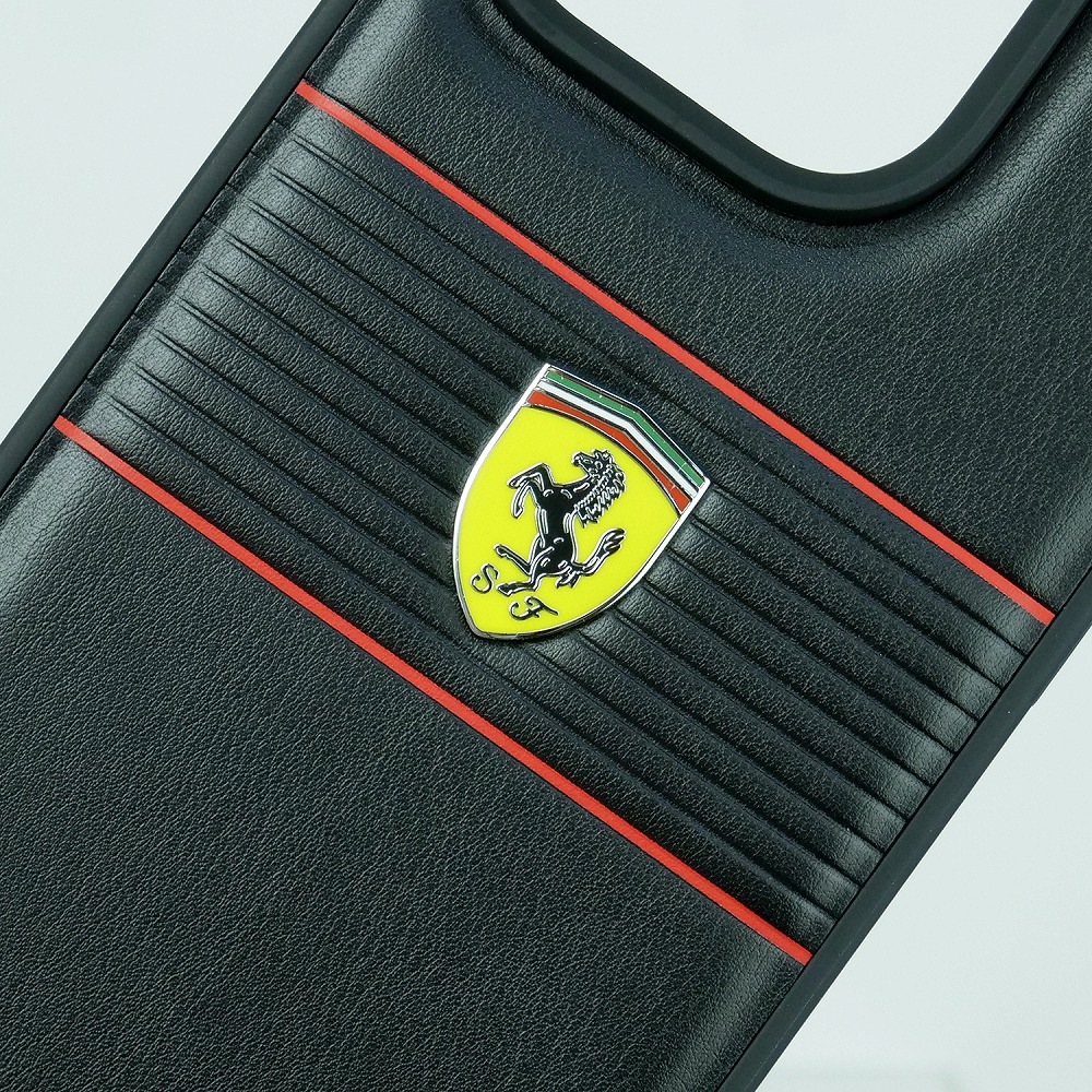 フェラーリ iPhone 15Pro PUレザー バックカバー MULTI STRIPES ブラック FEHCP15LPBOK