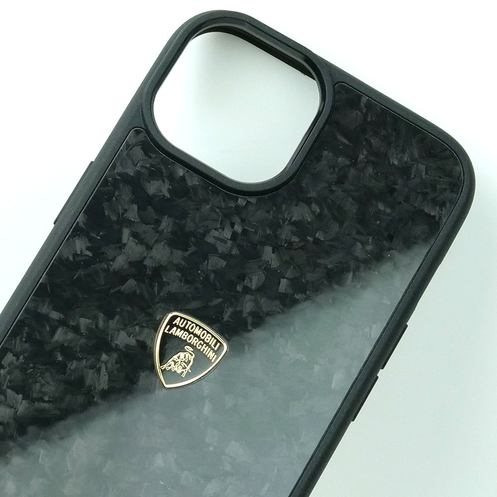 ランボルギーニ iPhone 14 リアルカーボン バックカバー ウラカン D14 ブラック LB-TPUPCIP14-HU/D14-GD
