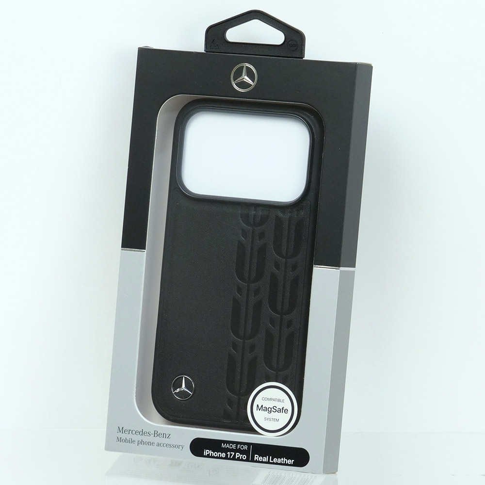 メルセデスベンツ iPhone 17Pro レザー バックカバー ローレル模様 ブラック マグセーフ対応 MEHMP17L25RDSLAK
