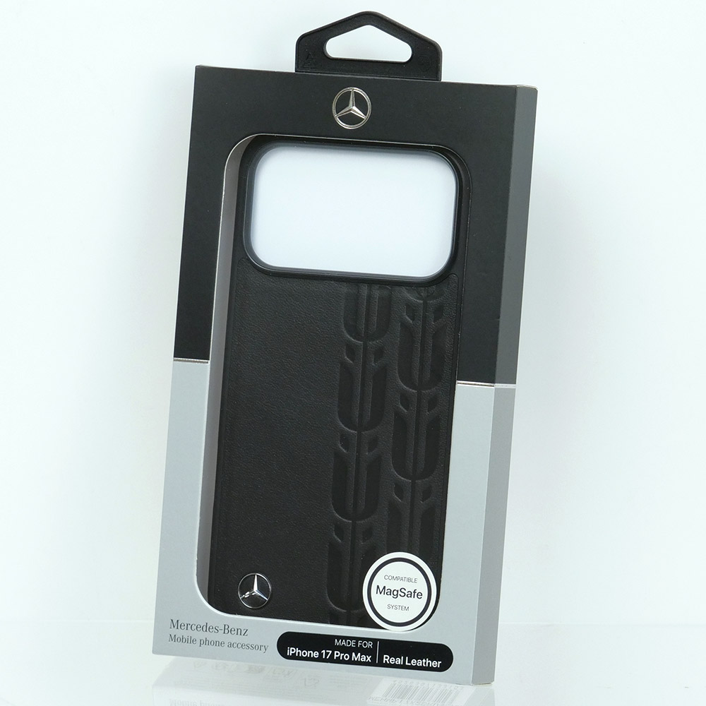 メルセデスベンツ iPhone 17ProMax レザー バックカバー ローレル模様 ブラック マグセーフ対応 MEHMP17X25RDSLAK