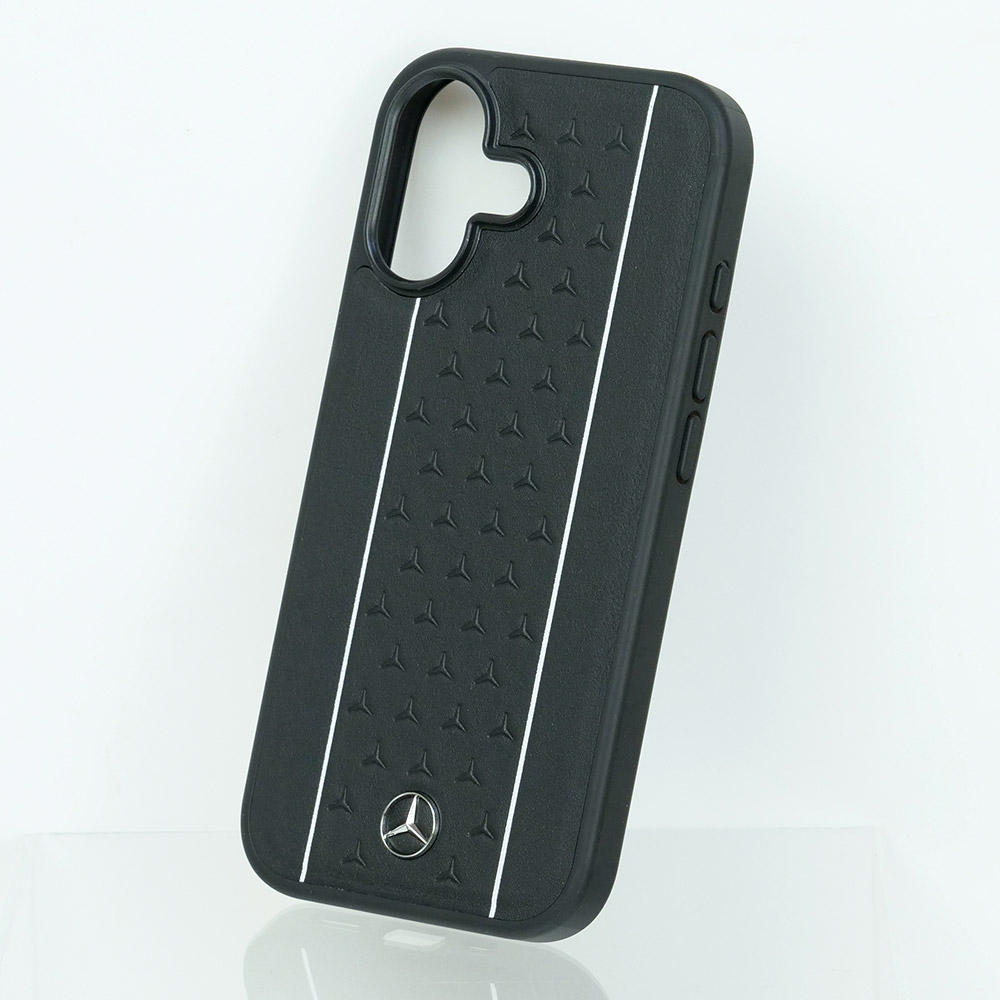 メルセデスベンツ iPhone 17 レザー バックカバー 星形模様 ホワイトライン ブラック マグセーフ対応 MEHMP17S25RPSLKH