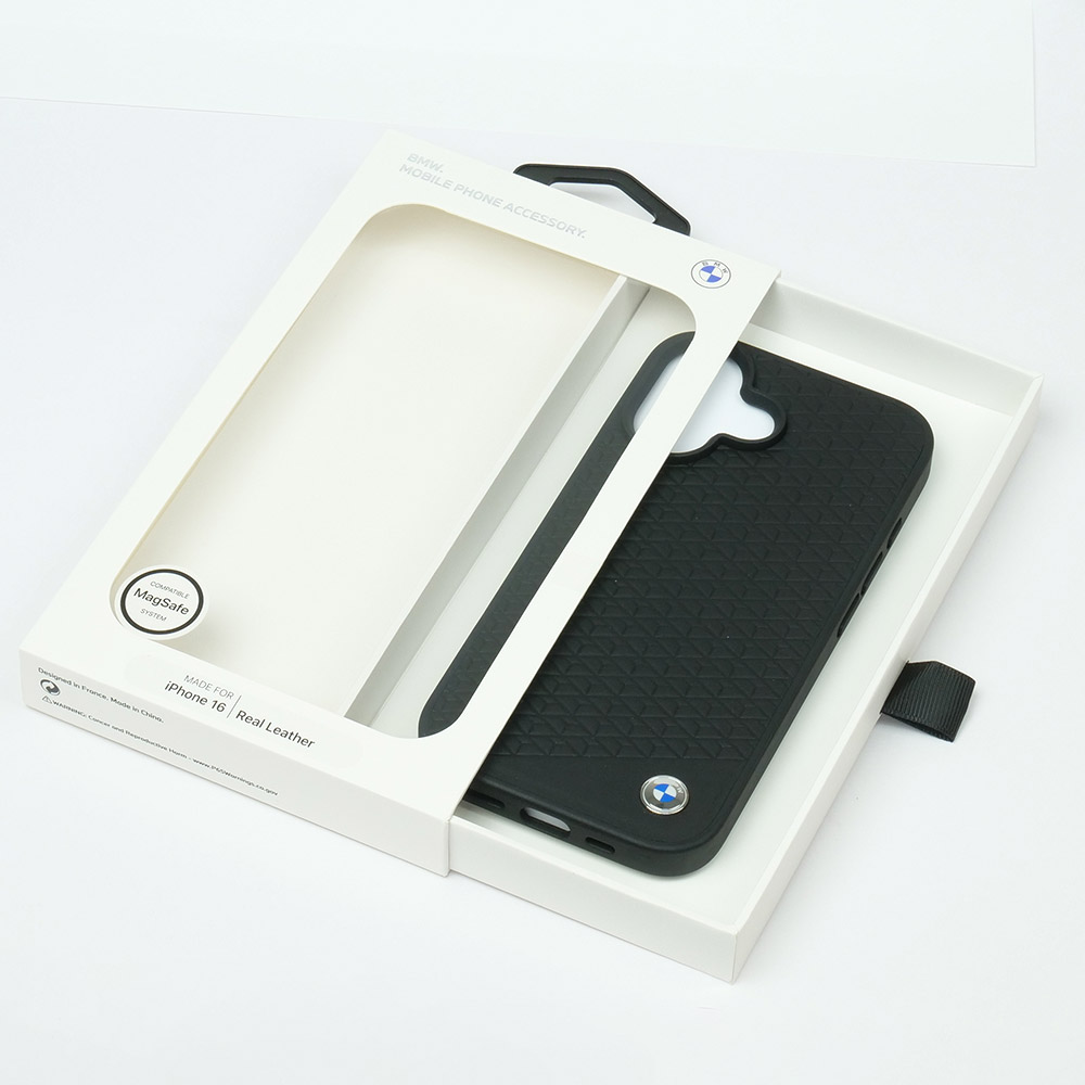 BMW iPhone 16 マグセーフ レザー ハードケース ダイヤモンドパターン ブラック BMHMP16S23RDDK