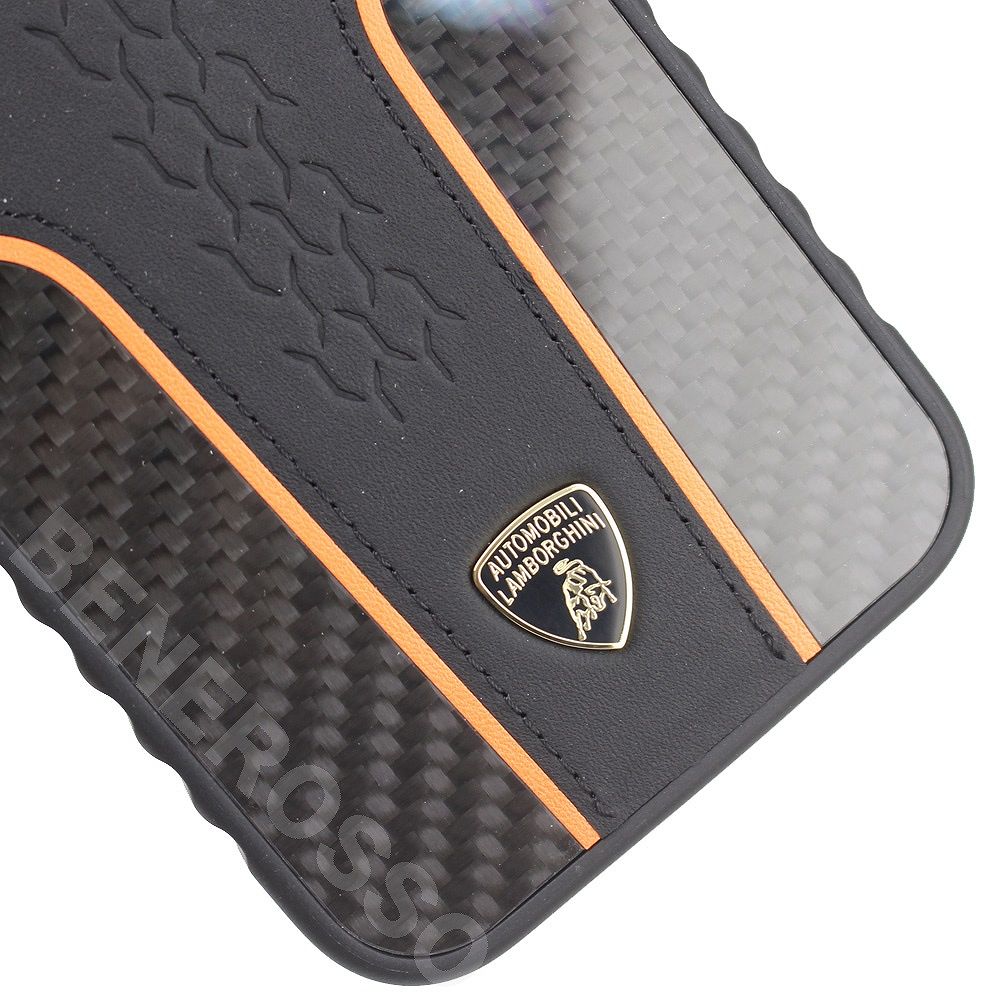 ランボルギーニ iPhone 15ProMax マグセーフ アルカンターラ＆カーボンファイバー バックカバー ウラカン D21 オレンジ LB-TPUPCMIP15PM-HU/D21-OE