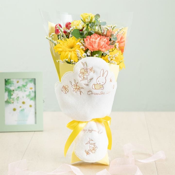 【直送商品A】ミニタオル/チャームが選べる フラワーブーケ イエロー