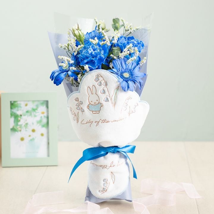 【直送商品A】ミニタオル/チャームが選べる フラワーブーケ ブルー