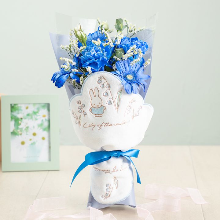 【直送商品A】ミニタオル/チャームが選べる フラワーブーケ ブルー