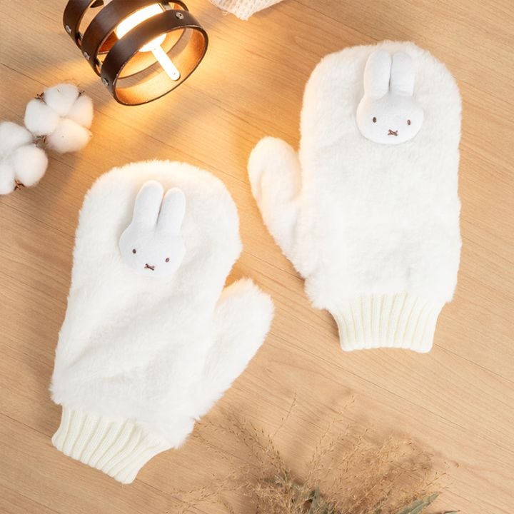 マスコット付き指だしミトン ホワイト