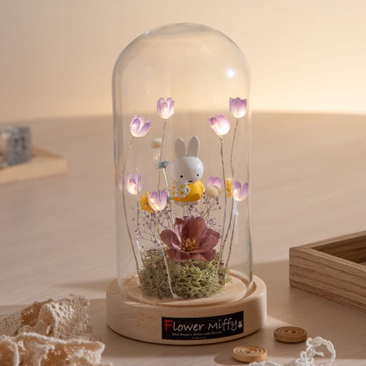 Flower Miffy LEDフラワーアレンジ ドームL パープル