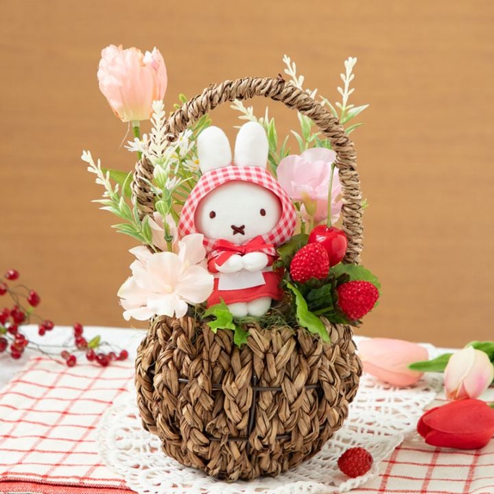 Flower Miffy アートフラワーアレンジ ちょっこりサンキューマスコット ギンガムチェック チェリーレッド