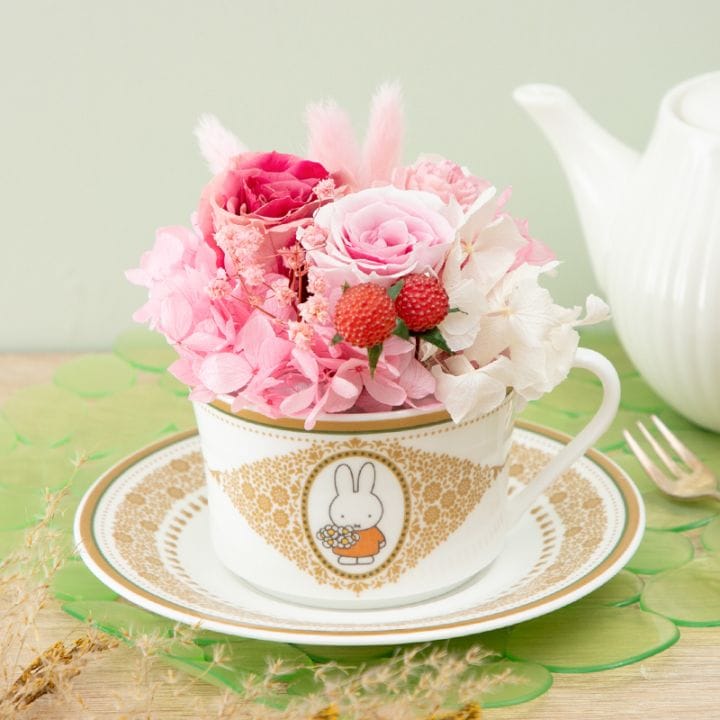 Flower Miffy ノリタケティーカップ アートフラワーアレンジ ピンク