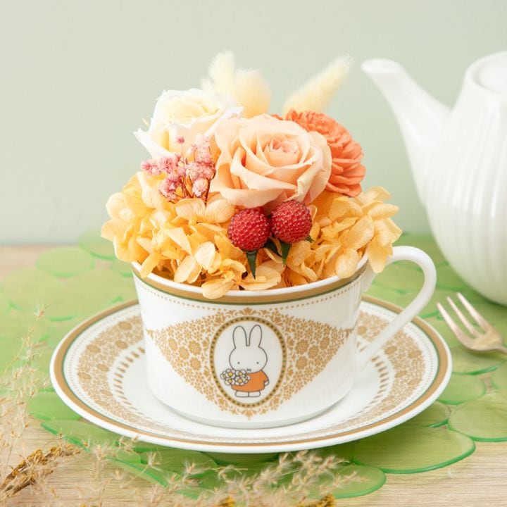 Flower Miffy ノリタケティーカップ アートフラワーアレンジ オレンジ