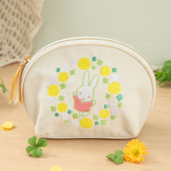 Flower Miffy コットン刺繍シェルポーチ タンポポとクローバー アートフラワーセット