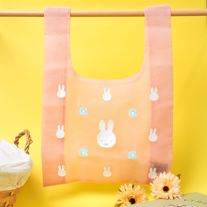 Flower Miffy  オーガンジー刺しゅうバッグ ピンク アートフラワー