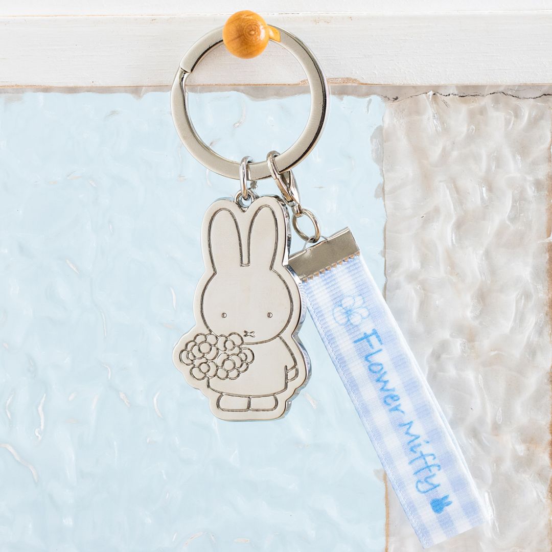 Flower Miffy  シルバーキーリング フラワーミッフィー＆リボンチャーム バイオレット アートフラワーセット