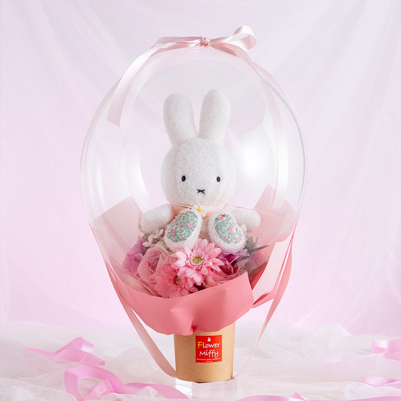 【直送商品H】Flower Miffy バルーンアレンジ フラワーガーデン デイジーチェックピンク