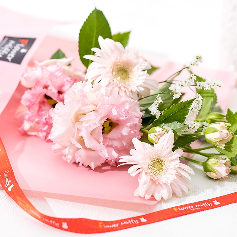 直送商品a お花いっぱい花瓶ブーケセット ピンク アレンジメント 生花 紫 赤 ピンク系のお花 ミッフィーのお花屋さん Flower Miffy
