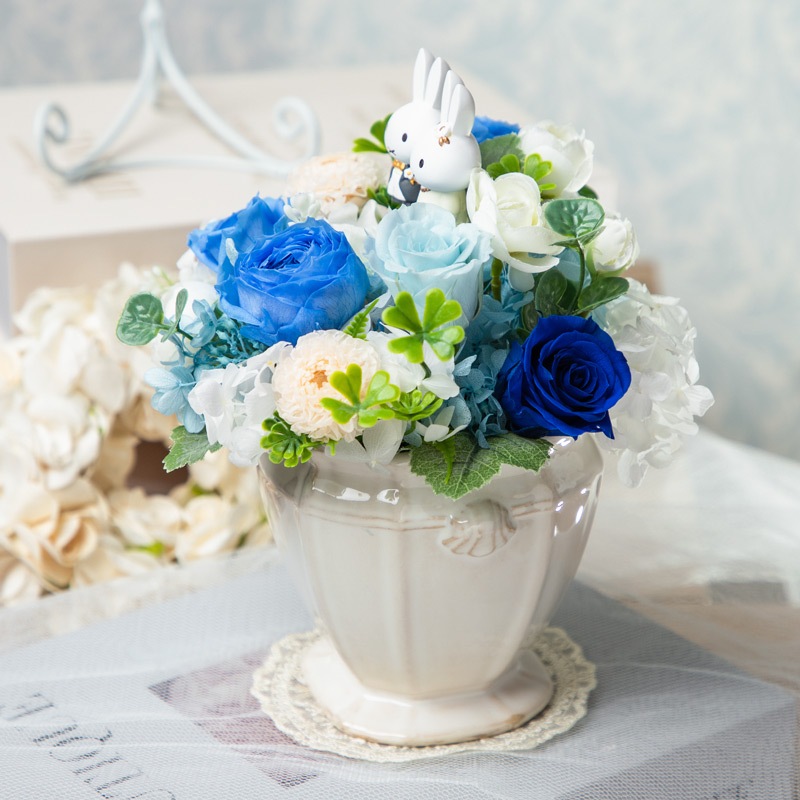 HANDMADE プリザーブドフラワーアレンジメント 花瓶 ともう 薔薇 結婚祝い