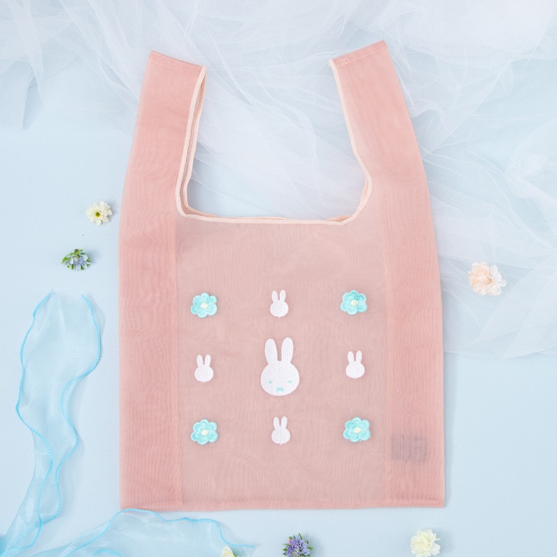 Flower Miffy オーガンジー刺しゅうバッグL ピンク アートフラワー
