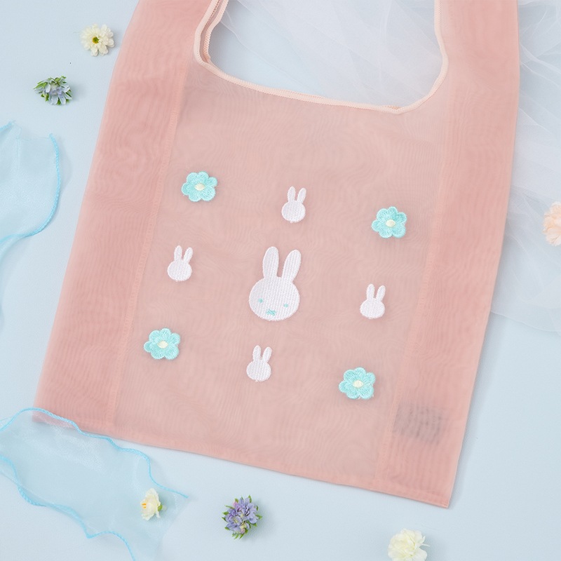 Flower Miffy オーガンジー刺しゅうバッグL ピンク アートフラワー