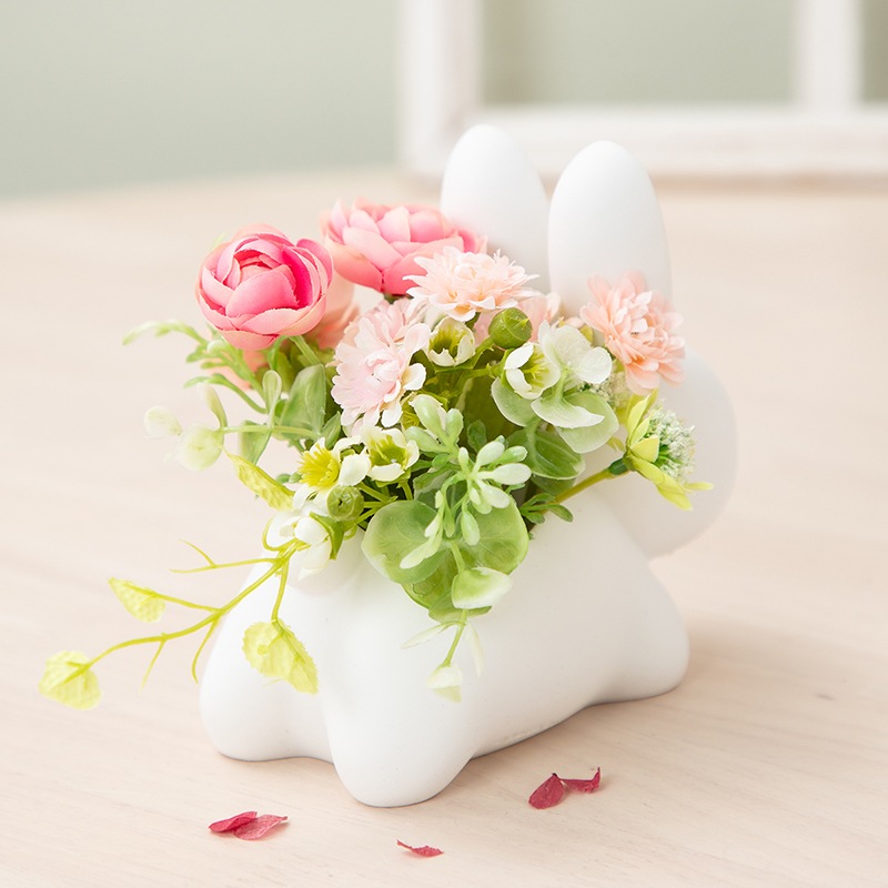 ちびねこページ　ピンク薔薇フラワーアレンジ ◇Flower Miffy うさぎカバー アートフラワーアレンジ パステルピンク