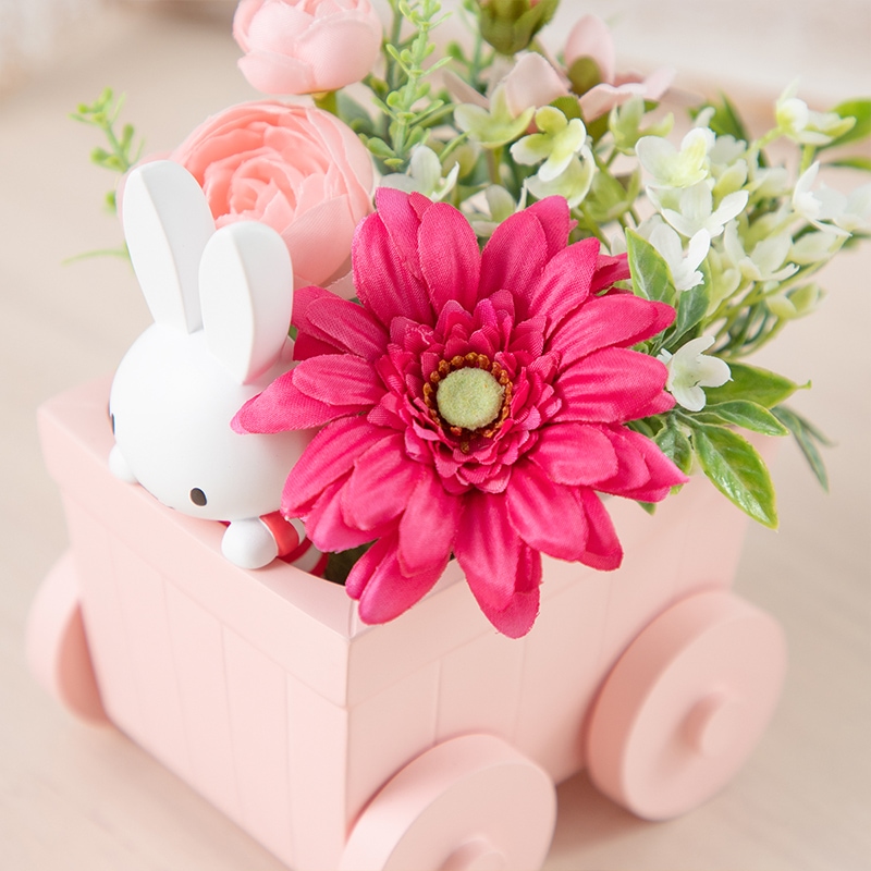 □Flower Miffy はなぐるまミニポット アートフラワーアレンジ ピンク