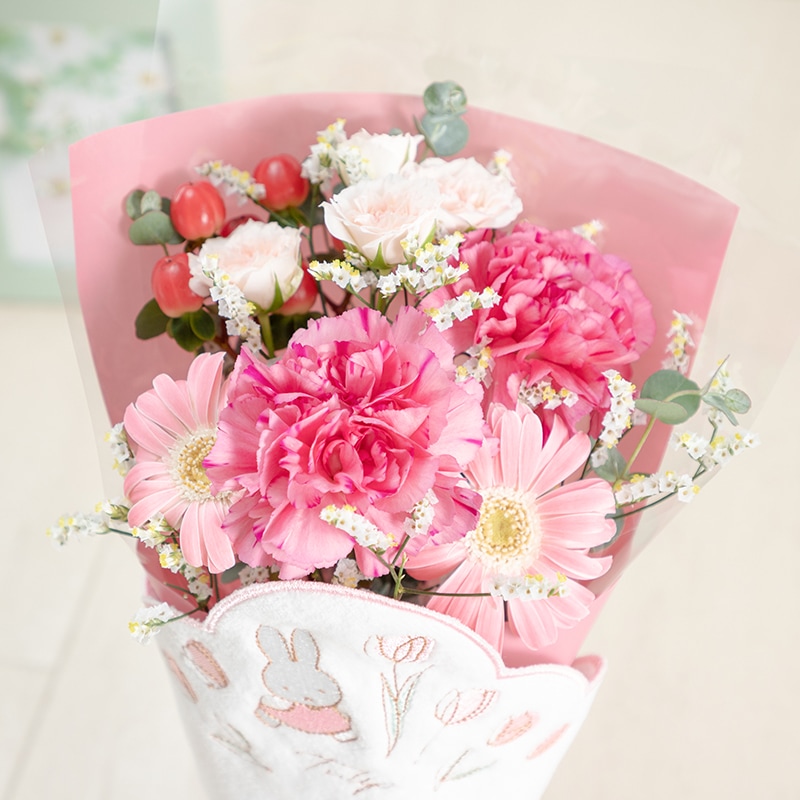 【直送商品A】ミニタオル/チャームが選べる フラワーブーケ ピンク