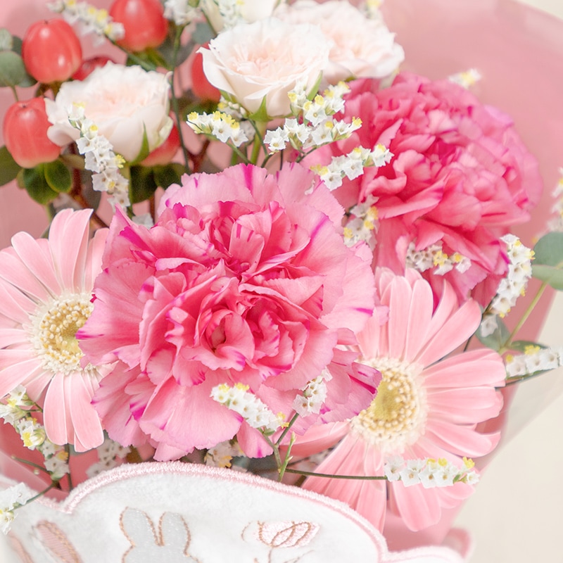 【直送商品A】ミニタオル/チャームが選べる フラワーブーケ ピンク