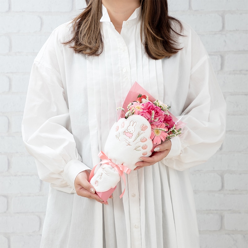 【直送商品A】ミニタオル/チャームが選べる フラワーブーケ ピンク