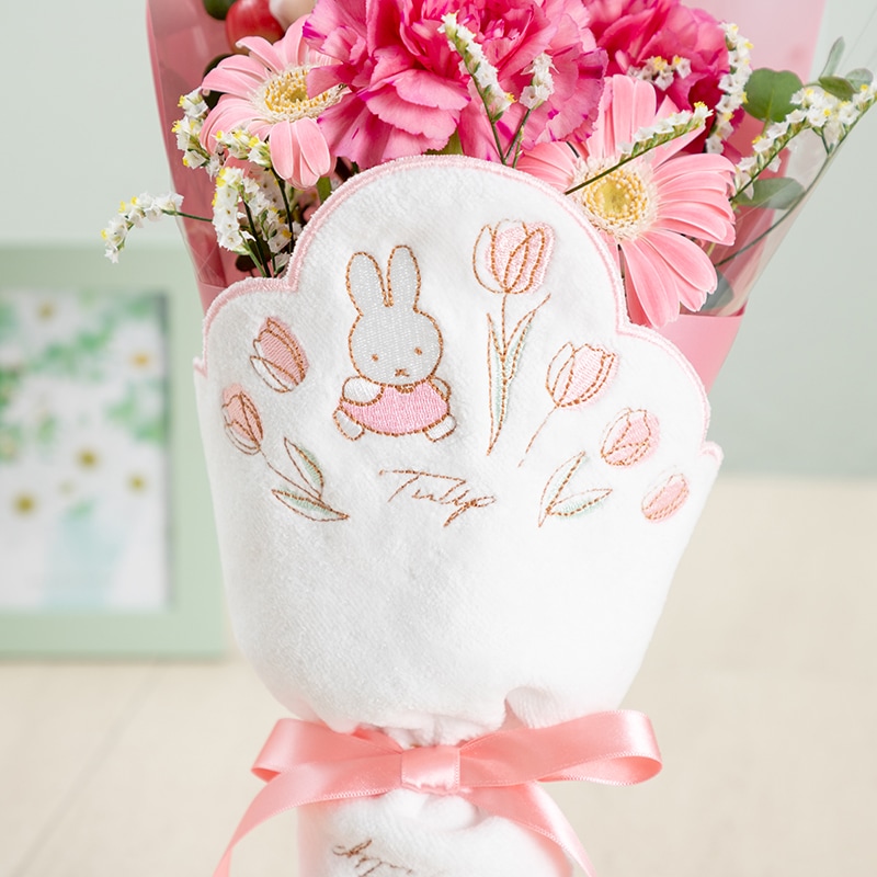 【直送商品A】ミニタオル/チャームが選べる フラワーブーケ ピンク