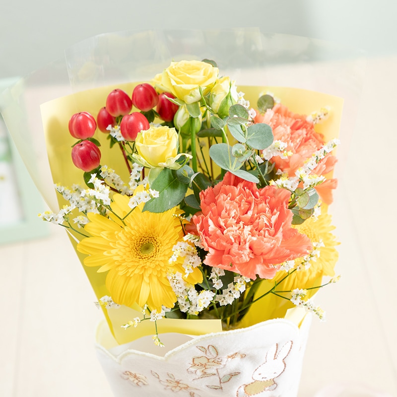 【直送商品A】ミニタオル/チャームが選べる フラワーブーケ イエロー