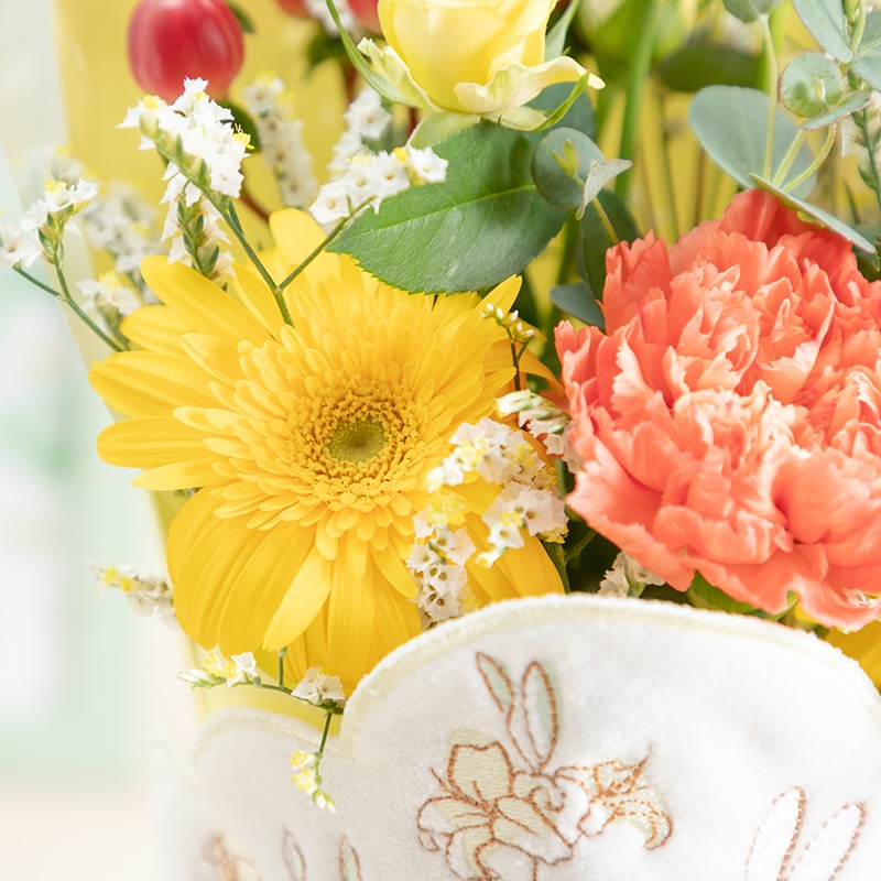 【直送商品A】ミニタオル/チャームが選べる フラワーブーケ イエロー