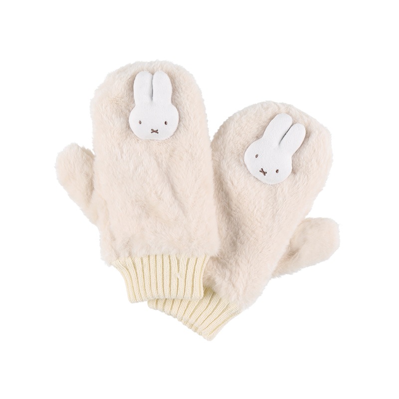 マスコット付き指だしミトン ベージュ