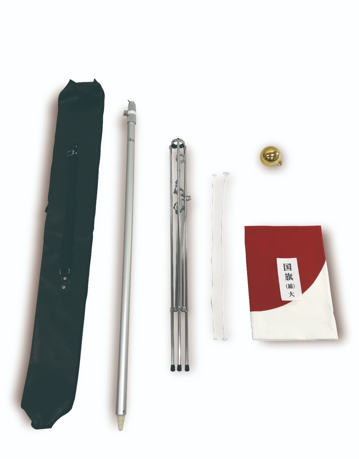 日本国旗セット《100×150㎝（大）》 綿 旗竿（アルミポール3m） 国旗玉