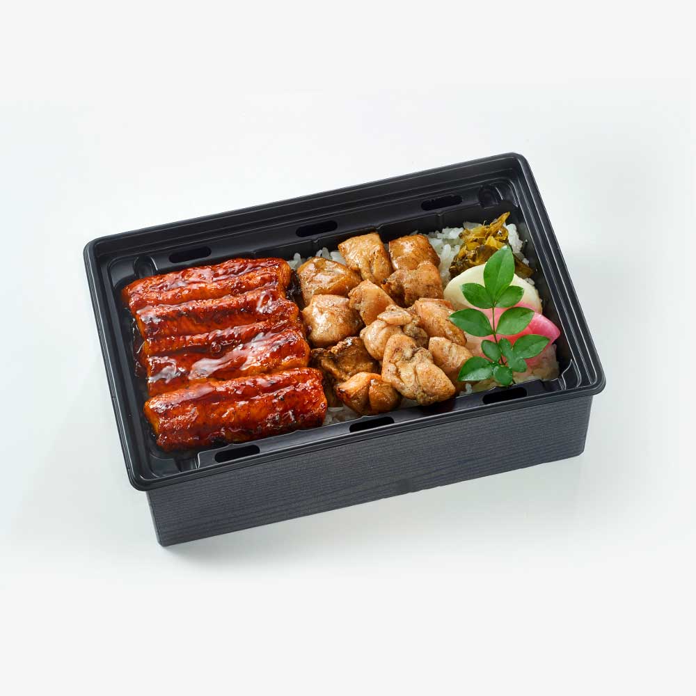 うなぎと地鶏の炭火焼重(温まる容器)