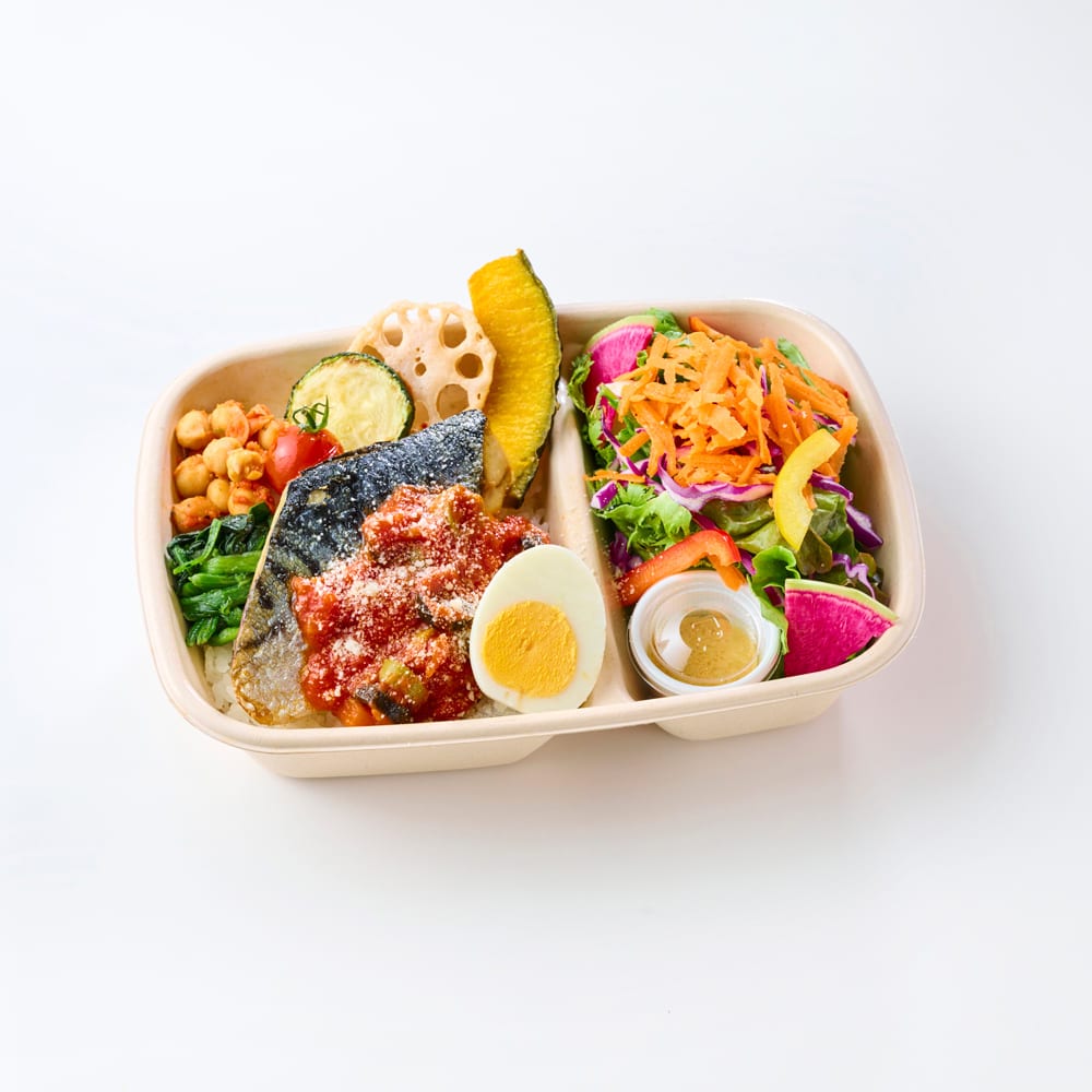 サバのグリル プッタネスカソース