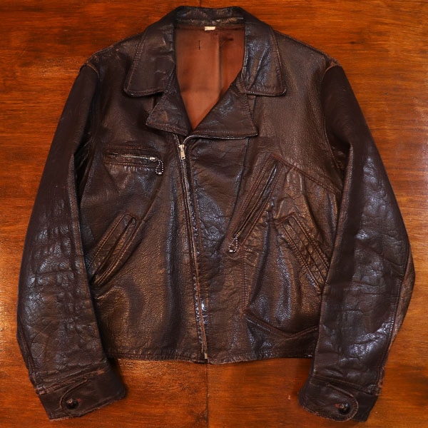 1940s LEATHER JACKET , BALL CHAIN x2 , Size 42