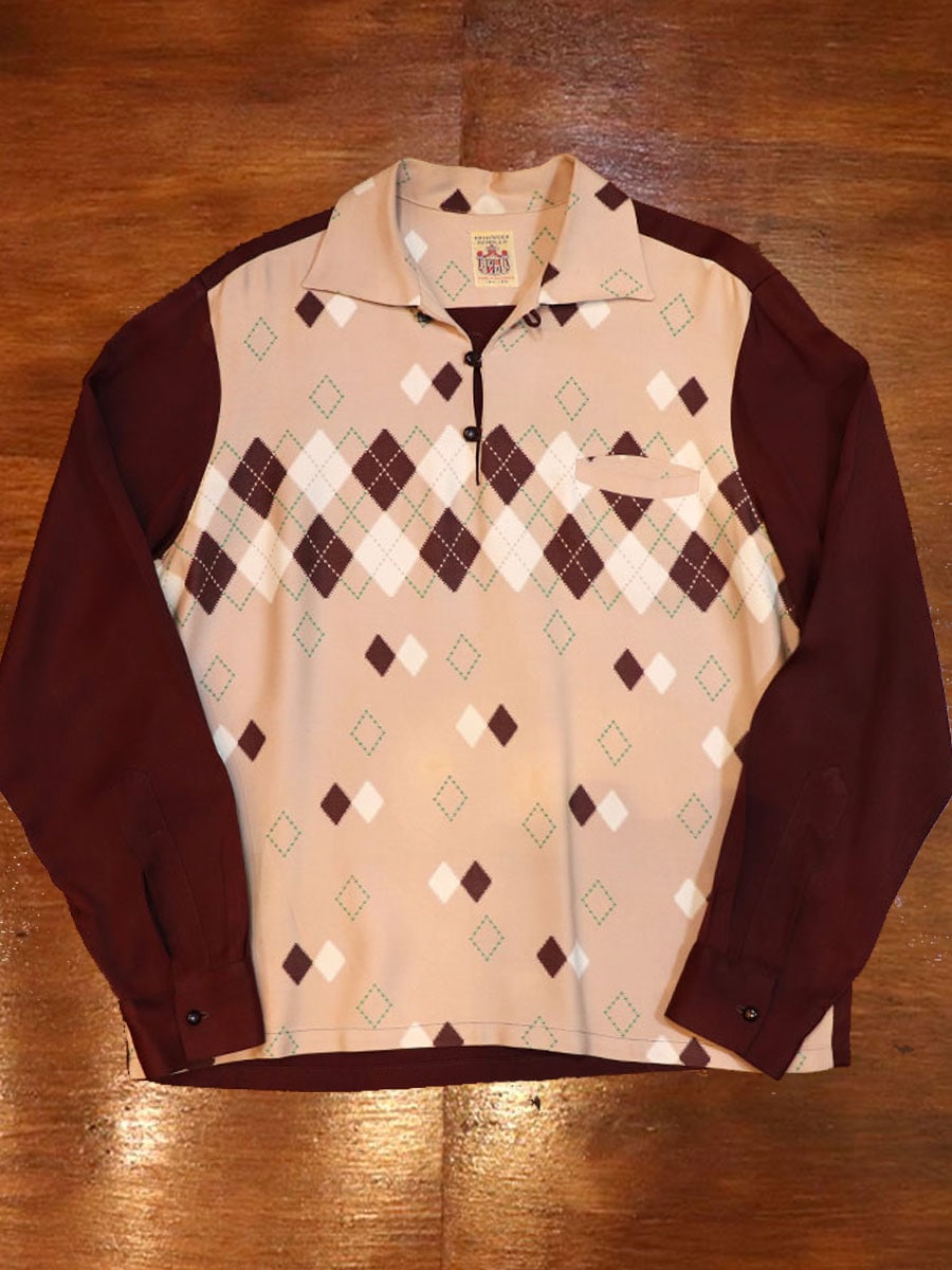 1950s ARGYLE SHIRT , Size L