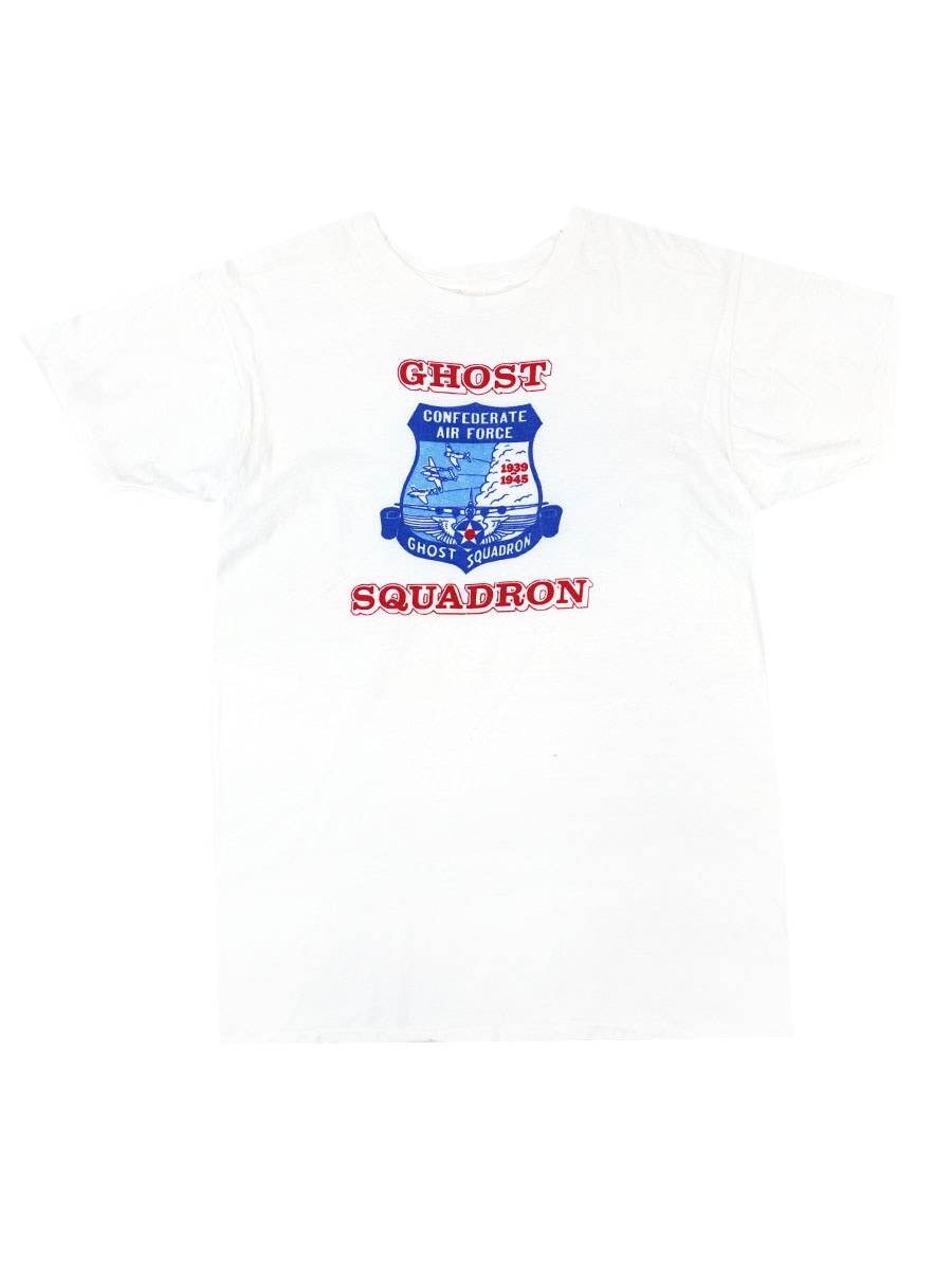 70's～ ''AIR FORCE GHOST SQUADRON'' 3段染み込み プリントTシャツ ホワイト 実寸(M位)