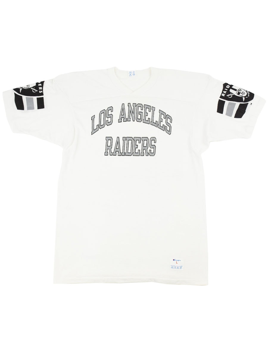 80's トリコタグ チャンピオン ''LOS ANGELES RAIDERS'' 袖プリント入り フットボールTシャツ ホワイト 表記(L)