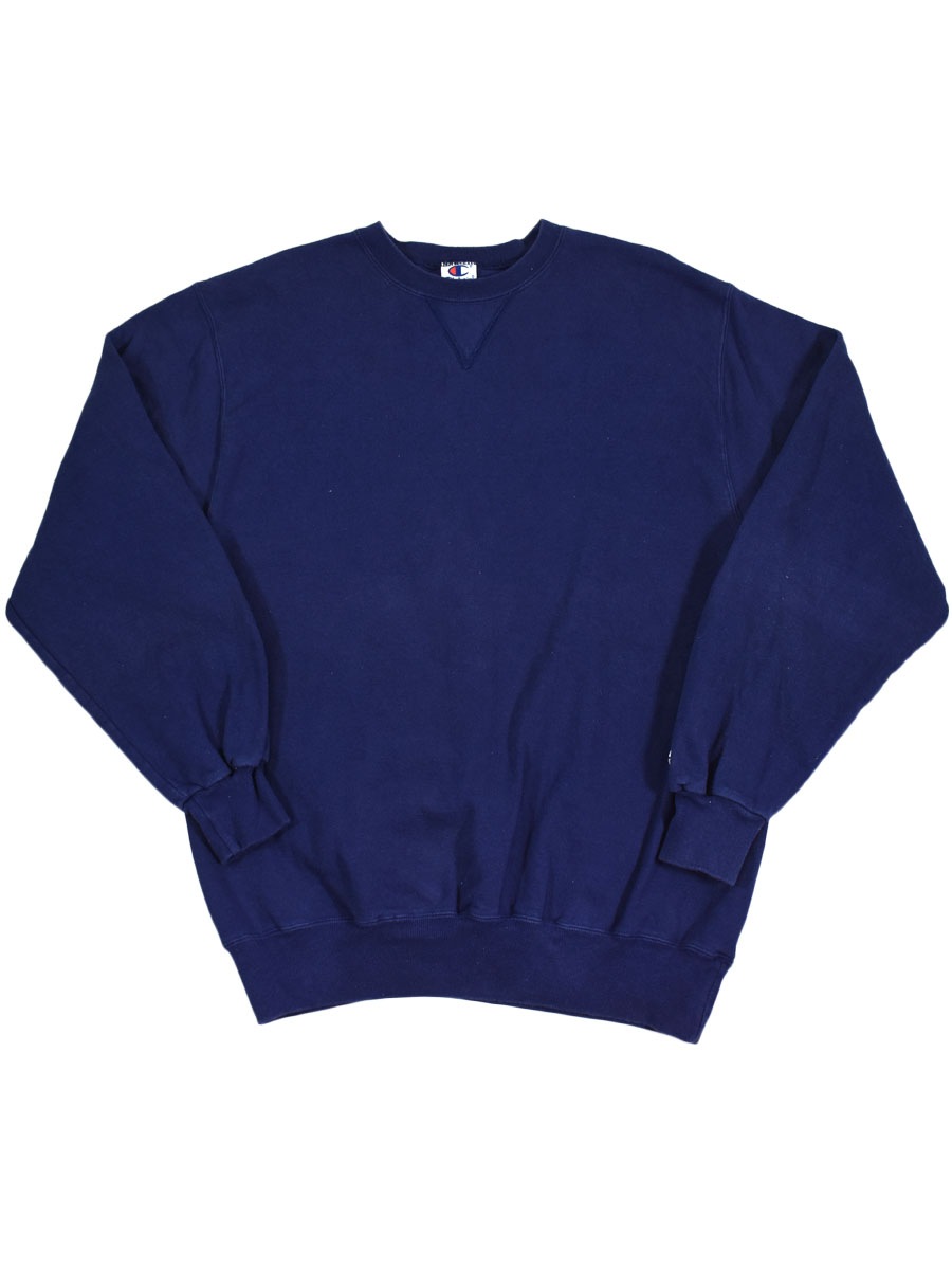 90's 青刺繍タグ チャンピオン 前V 無地ネイビー 表記(L) USA製