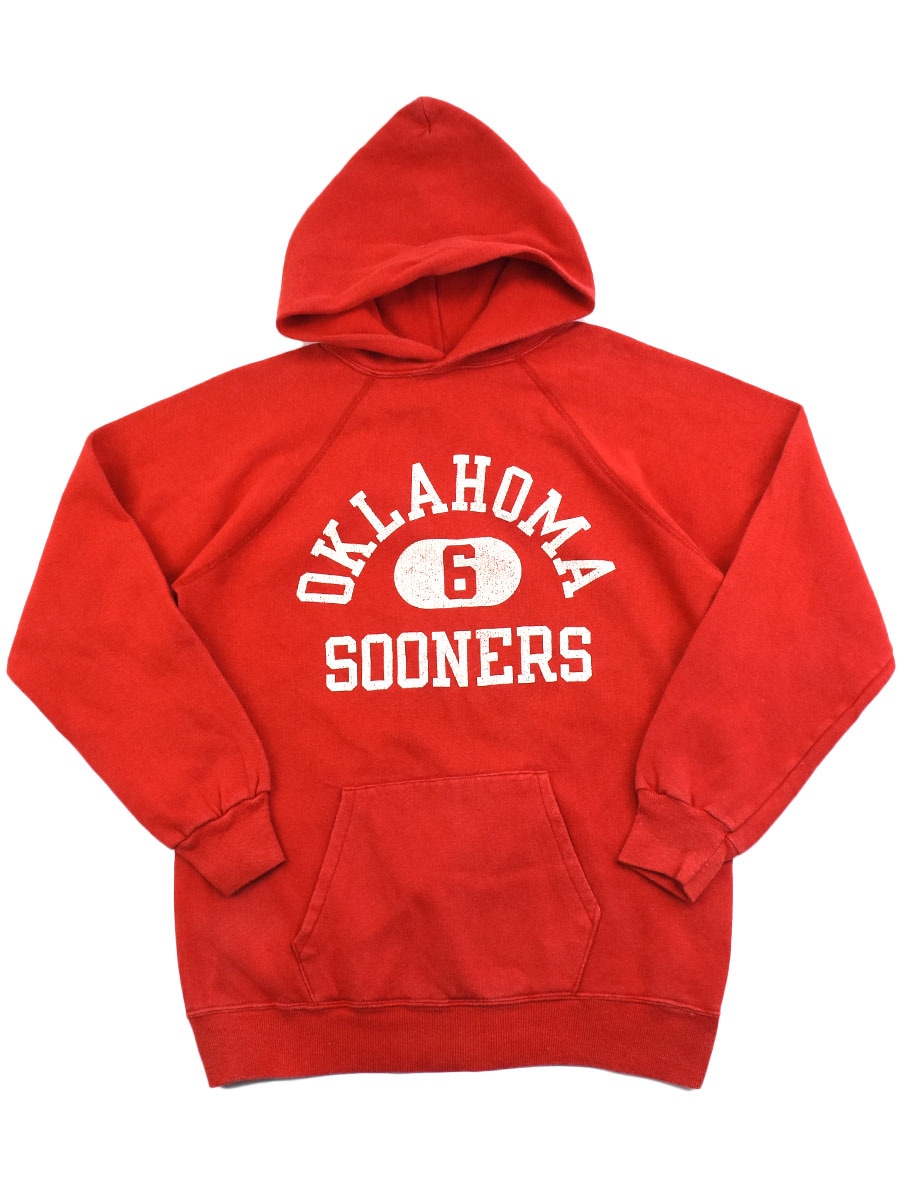 80's トリコタグ チャンピオン ''OKLAHOMA SOONERS #6'' 3段プリント スウェットパーカ レッド 表記(M)