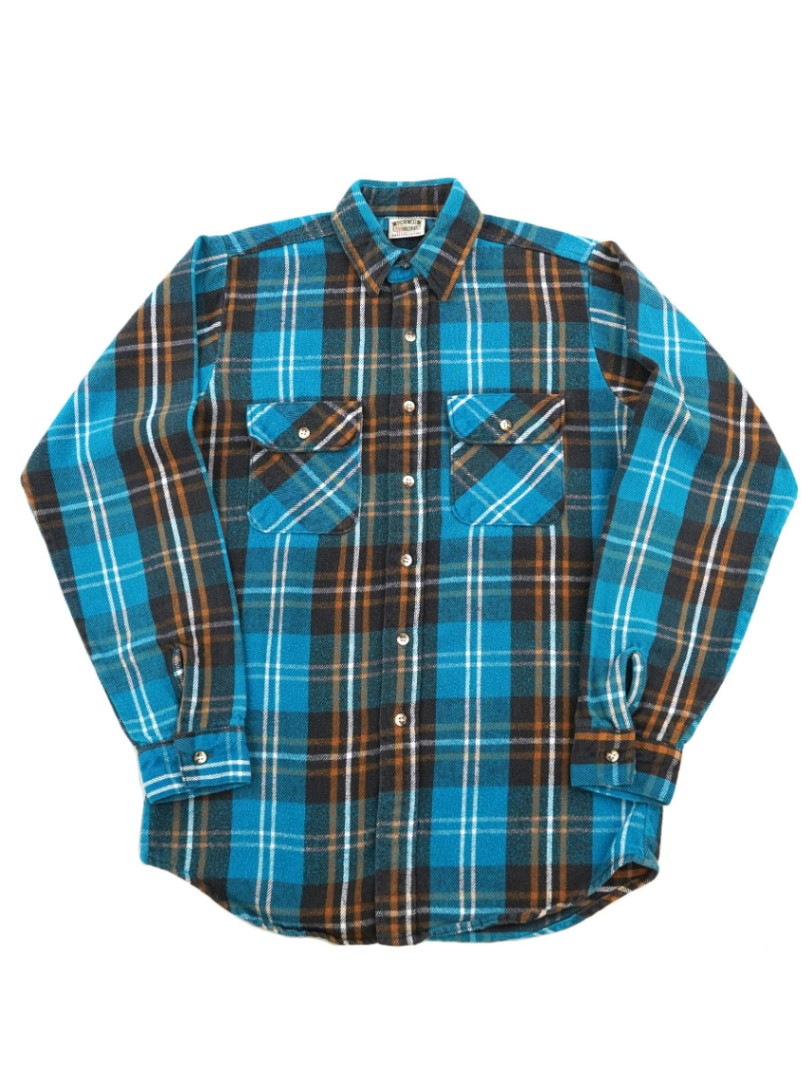 90's FIVEBROTHER ターコイズチェック フランネルシャツ 表記(TALLMAN