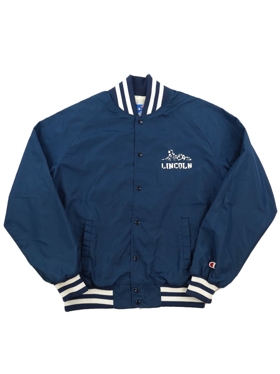 90's 青刺繍タグ チャンピオン ''LINCOLN'' リブライン ナイロンJKT 表記(XL) USA製