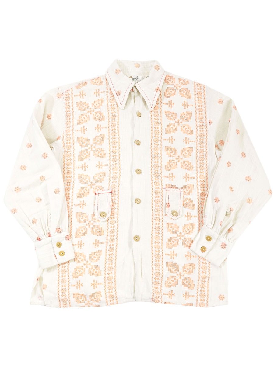 70's david Langman エンブロダリープリント デザインシャツ 表記(L)