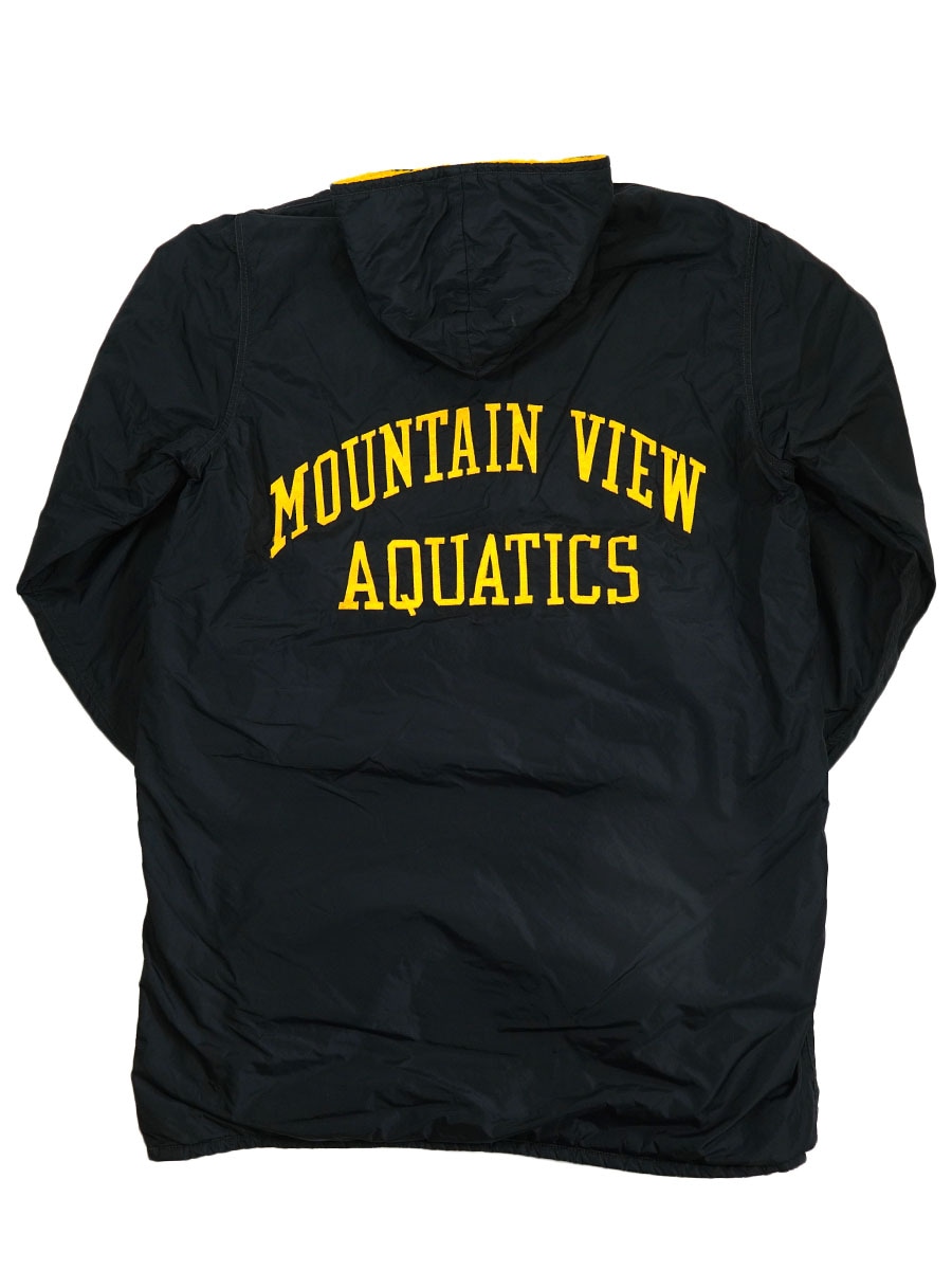 ABOUTアバウト テニスウェア M　ブラック 蛍光イエローライン 70's～ Collegiate Tag ''MOUNTAIN VIEW AQUATICS'' 裏ボア ナイロン