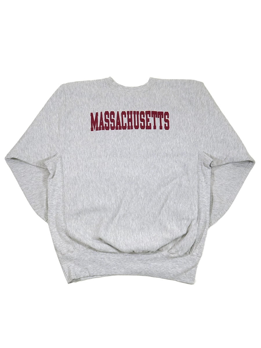 90's 刺繍タグ チャンピオンRW ''MASSACHUSETTS'' 両面プリント グレー 表記(XXL) USA製