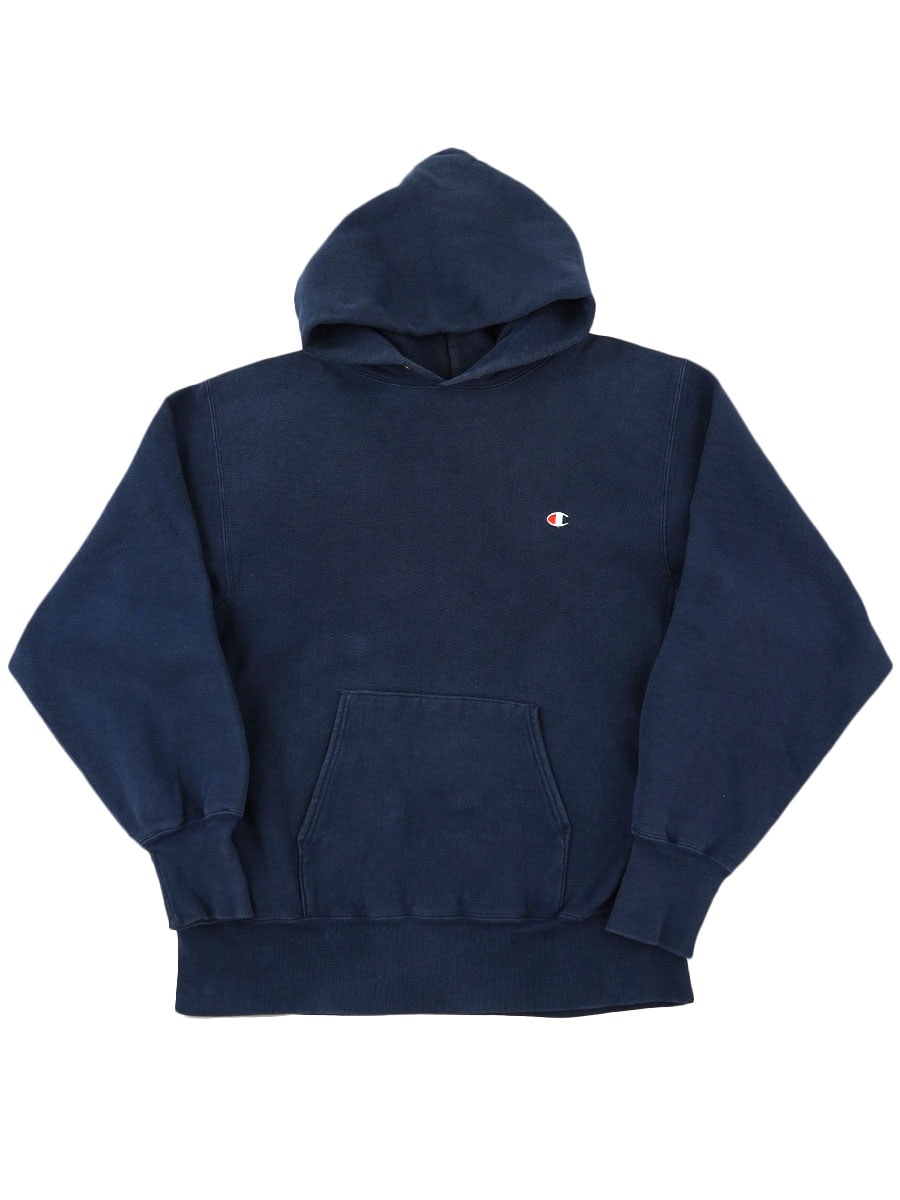 80's プリントタグ チャンピオンRWパーカ 無地ネイビー 表記(L) USA製