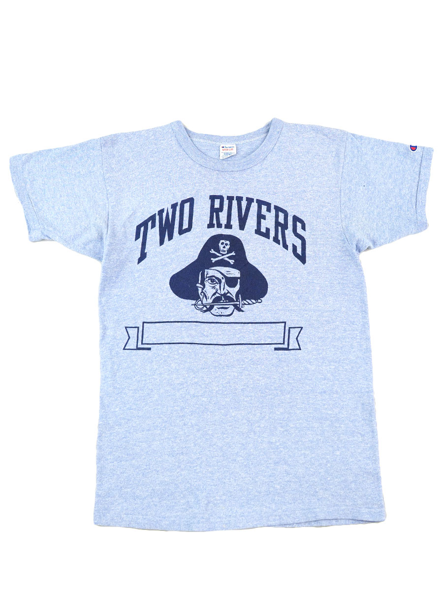 80' トリコタグ チャンピオン 青霜降り ''TWO RIVERS'' パイレーツ 3段プリント Tシャツ 表記(M)