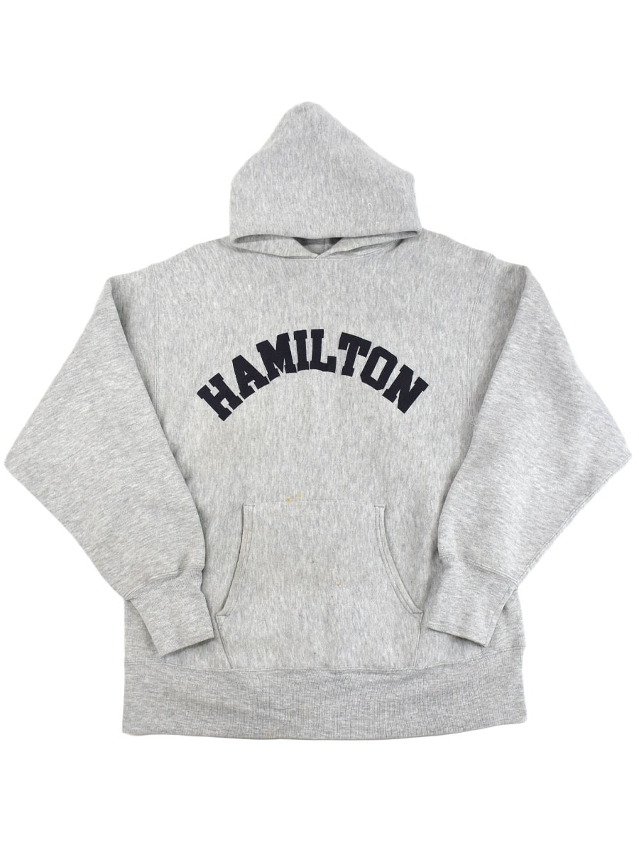 80's プリントタグ チャンピオンRWパーカ ''HAMILTON'' 表記(L) 旧ハトメ