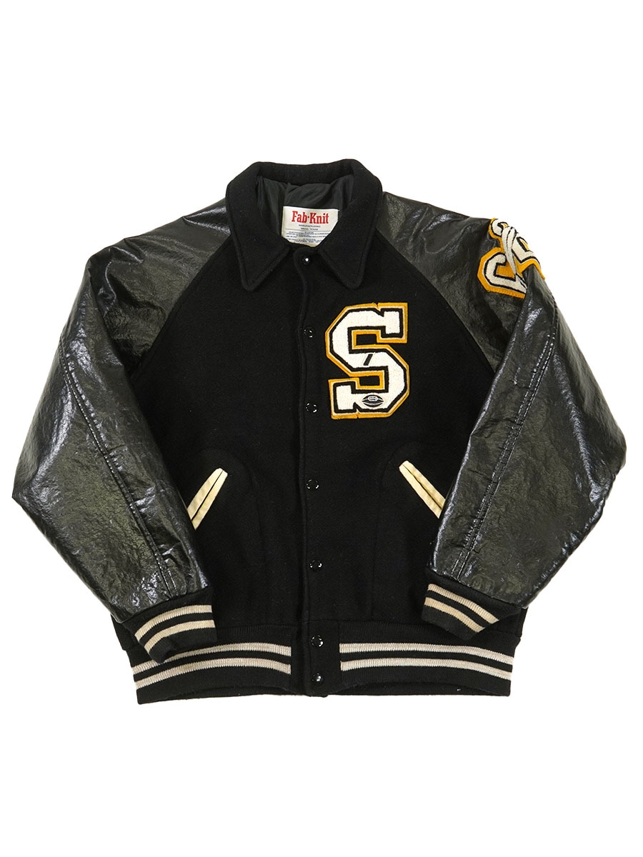 80's Fab-Knit 襟付き リブライン ''S'' バーシティジャケット ブラック 実寸（L位） USA製
